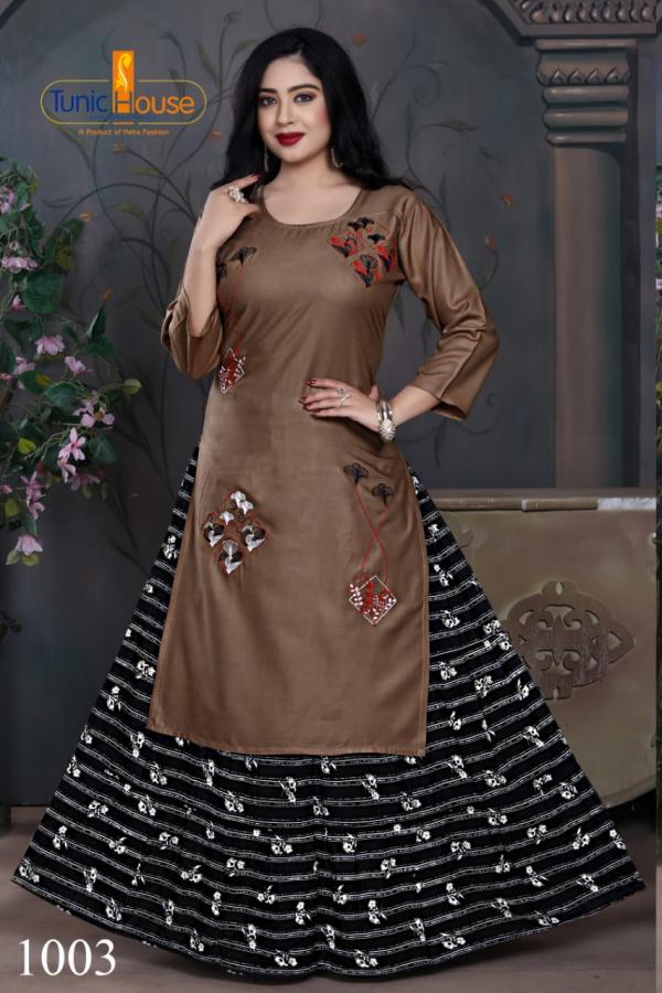 Tunic House Nexa 4 Fancy Rayon Embroidery Kurti With Skirt 